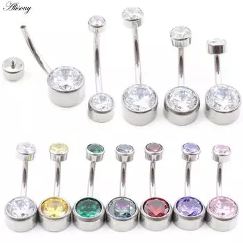 Alisouy 1PC с внутренней резьбой G23 титановый цилиндрический стержень круглый циркон женское пупочное кольцо пирсинг украшения для тела 1.6mm-8mm(6-4mm) чистый