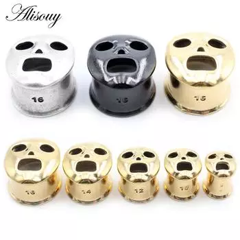 Alisouy 1PC сплав литье призрачное лицо овал эллипс ушные туннели пробки расширитель растяжитель калибры серьги пирсинг украшения для тела 8mm серебряный