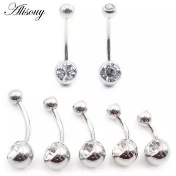 Alisouy 1PC титановая штанга с внешней резьбой кристалл циркон CZ шарик пупка пирсинг женское кольцо пуговица ювелирные изделия для тела 6mm