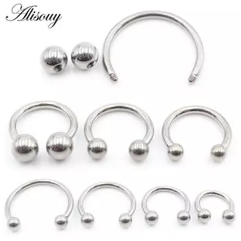 Alisouy 1PC титановое кольцо для носа в форме подковы с внешней резьбой, серьги для хряща перегородки уха и козелка, ювелирные изделия для пирсинга тела 1.2x12x3mm