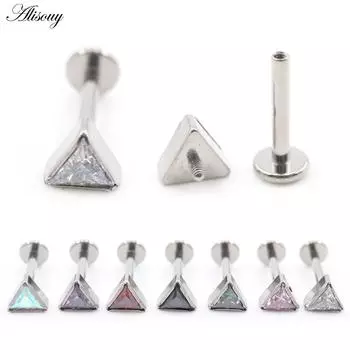 Alisouy 1PC титановый треугольный циркон с внутренней резьбой лабрет для губ, кольцо-гвоздик, серьга для хряща уха, украшение для пирсинга тела