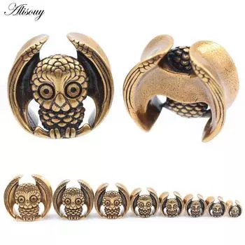 Alisouy 1PC Винтаж Панк Медь Бронза Сова Птица Седло Ушные Туннели Затычки Расширитель Растяжитель Измерители Серьги Пирсинг Украшения Для Тела 8mm