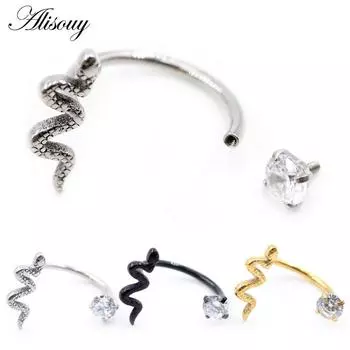 Alisouy 1PC Змея Цирконий CZ Нержавеющая сталь изогнутая подкова губа лабрет кольца Snug Daith Helix серьги пирсинг украшения для тела серебряный