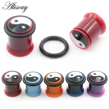 Alisouy 2 шт. 10 мм Тайцзи Инь-Ян акриловые конусные ушные тоннели пробки плоть расширяющийся расширитель растяжитель калибры пирсинг украшения для тела светло-синий