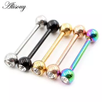 Alisouy 2 шт., 14 г/16 г, шарик из кубического циркона, кольца из нержавеющей стали для языка, пирсинг перегородки, промышленные серьги-штанги, украшения для тела #1 1.2*8+4+4mm чёрный