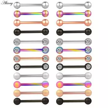 Alisouy 2 шт. 14G нержавеющая сталь женщины длинная промышленная штанга язык сосок кольцо бар трагус спирали пирсинг уха ювелирные изделия для тела Style1 серебряный