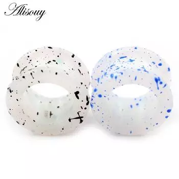 Alisouy 2 шт. 3 мм-50 мм точечные силиконовые гибкие расклешенные телесные ушные вкладыши туннельный расширитель растяжитель калибровочные серьги пирсинг ювелирные изделия 3mm черный белый