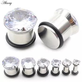 Alisouy 2 шт 4-12 мм титановый твердый циркон одинарный расклешенный ушной туннель заглушки расширитель растяжитель калибры серьги пирсинг украшения для тела 4mm