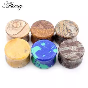 Alisouy 2 шт., цветные натуральные камни, двойные расклешенные ушные туннельные затычки, растягивающие плоть, расширители, серьги, пирсинг, украшения для тела 6mm