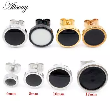 Alisouy 2 шт. круглые винтажные серьги-гвоздики в форме штанги для мужчин модные вечерние черные мужские женские серьги унисекс ювелирные изделия 6mm чёрный/серебряный