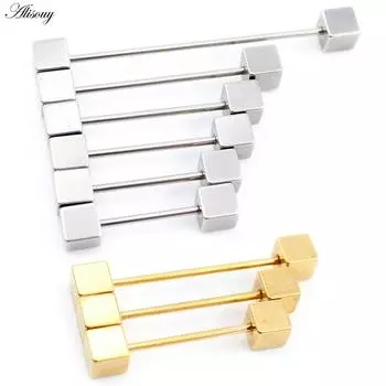 Alisouy 2 шт. квадратная нержавеющая сталь женская длинная промышленная штанга язык кольцо бар трагус спирали пирсинг уха ювелирные изделия для тела 1.2x14mm серебряный