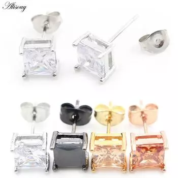 Alisouy 2 шт. квадратный кубический цирконий CZ кристалл из нержавеющей стали для женщин и девочек серьги-гвоздики в форме спирали пирсинг модные ювелирные изделия белый