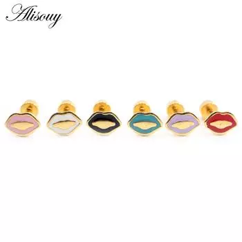 Alisouy, 2 шт., милые красные эмалированные серьги для губ из нержавеющей стали для мужчин и женщин, девочек, серьги-гвоздики для козелка, хряща, спираль, пирсинг, ювелирные изделия белый