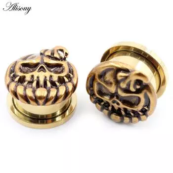 Alisouy 2 шт., нержавеющая сталь, тыква, череп, ушные туннели, заглушки, расширитель, растяжитель, серьги, пирсинг, украшения для тела 6mm