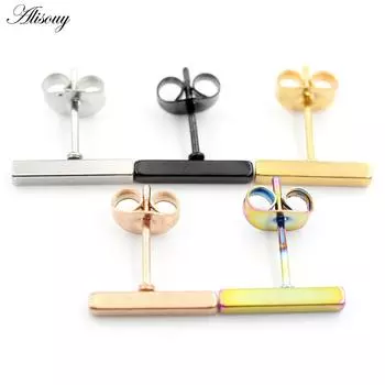 Alisouy 2 шт. Новые простые серьги-шарики из нержавеющей стали для женщин и мужчин, черные геометрические длинные квадратные серьги-гвоздики, ювелирные изделия, подарки 6mm серебряный