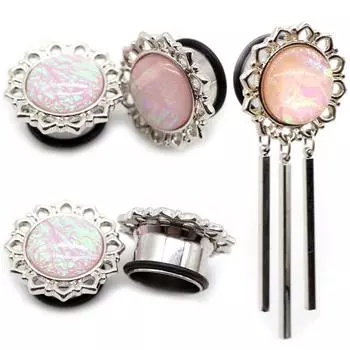 Alisouy 2 шт. новый цветок розовый опал кулон из нержавеющей стали беруши туннельный расширитель расклешенные носилки датчики пирсинг украшения для тела 6mm