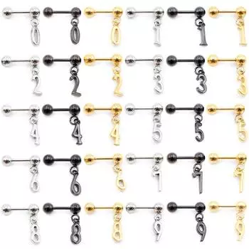 Alisouy 2 шт., подвеска в виде фигурок с арабскими цифрами, 16 г, шарик из нержавеющей стали, штанга, пирсинг, серьги-гвоздики для уха, хряща, козелка, спиральные серьги #1 серебряный