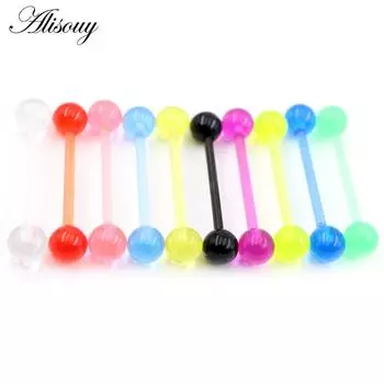 Alisouy 2 шт прозрачный УФ акриловый шарик женский пирсинг длинный промышленный штанга язык кольца ухо козелок спираль серьга-гвоздик
