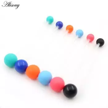 Alisouy 2 шт., резиновые шарики конфетного цвета для женщин и мужчин, длинные промышленные серьги-гвоздики для пирсинга хряща козелка ушной раковины чёрный