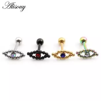 Alisouy 2 шт., серьги-гвоздики для глаз с кристаллами циркона из нержавеющей стали для женщин и мужчин, серьги-гвоздики со штангой для козелка, ювелирные изделия для пирсинга серебряный