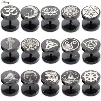 Alisouy, 2 шт., серьги-гвоздики с лунным цветком, крестом, звездой и львом, из нержавеющей стали, унисекс, для мужчин и женщин, серьги-гвоздики со штангой, ювелирные изделия для пирсинга козелка