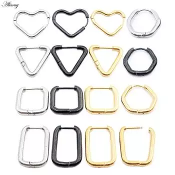 Alisouy, 2 шт., серьги-кольца в стиле панк из нержавеющей стали с сердцем, треугольные, квадратные, прямоугольные, шестигранные, спиральные, клипсы Huggie для женщин и мужчин, унисекс, серьги-кольца #1 серебряный