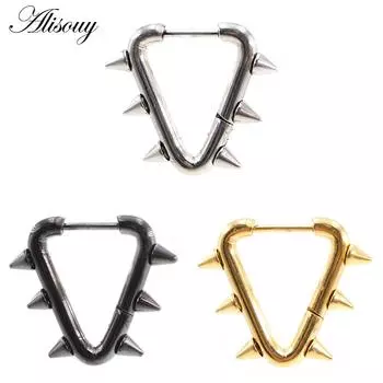 Alisouy, 2 шт., серьги-кольца в стиле панк, хип-хоп, из нержавеющей стали, с шипами, конусом, заклепками, треугольными ушками, спиралью, с пряжкой Huggie, для женщин и мужчин, унисекс, серьги-кольца серебряный