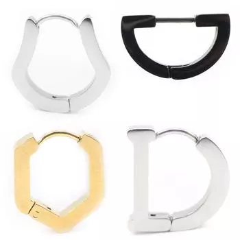 Alisouy 2 шт., серьги-кольца из нержавеющей стали в форме тыквы, треугольника, полукруга, буквы D и U, в форме спирали, клипсы Huggie для женщин и мужчин, унисекс Style1 серебряный