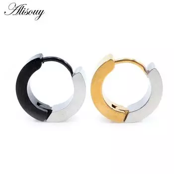 Alisouy, 2 шт., серьги-кольца в стиле панк, хип-хоп, из нержавеющей стали, в стиле пэчворк, двойной цвет, круглая пряжка для ушей, спиральный зажим, Huggie, женские и мужские серьги-кольца унисекс чёрный