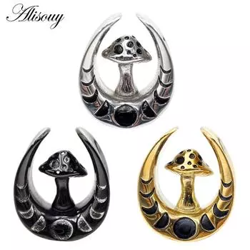 Alisouy, 2 шт., U-образные грибные седла из нержавеющей стали, ушные туннели, заглушки, расширитель, носилки, серьги, пирсинг, украшения для тела 8mm серебряный