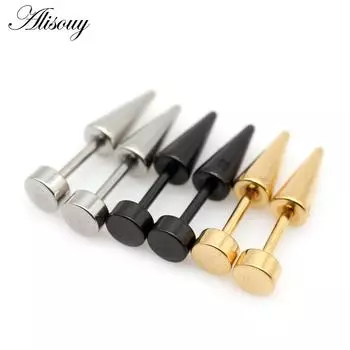 Alisouy 2 шт., унисекс, готический, панк, конус из нержавеющей стали, шипы, заклепки, гантели, штанга, пирсинг, мужские и женские серьги-пусеты с винтами серебряный