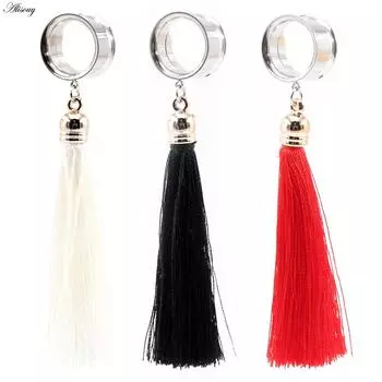 Alisouy, 2 шт., висячие кисточки из нержавеющей стали, двойные расклешенные беруши, туннели, расширитель, носилки, калибры, пирсинг, украшения для тела 6mm белый