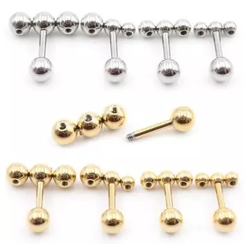 Alisouy 2PC нержавеющая сталь резьба три шарика фасоль женщины мужчины девушка серьги гвоздик хрящ винт серьги пирсинг ювелирные изделия 2.5mm серебряный