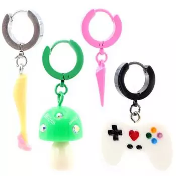 Alisouy 2PC Spike Cone Mushroom Game Handle High Health Подвеска Нержавеющая сталь Круглые серьги-кольца Huggie Hoop Украшения для пирсинга