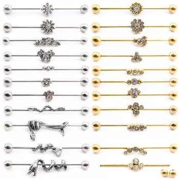 Alisouy 2PCS Цветок Цирконий Змея Нержавеющая сталь Серьги Пирсинг Промышленная штанга Бар Леса Хрящ уха Спираль Ювелирные изделия No 9 серебряный