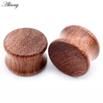 Alisouy 2PCS Натуральное дерево Круглая вогнутая поверхность Расклешенные ушные туннели Пробка Расширитель Растяжитель Измерители Серьги Пирсинг Украшения для тела 8mm