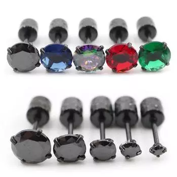 Alisouy 2PCS нержавеющая сталь 4 зубца двойной циркон CZ для женщин мужчин девушек серьги-гвоздики для хряща серьги-гвоздики для пирсинга ювелирные изделия 2mm чёрный/чистый