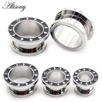 Alisouy 2PCS нержавеющая сталь Eclipse Of The Moon эмалированные ушные калибры туннельный штекер расширитель растяжитель серьги пирсинг украшения для тела 8mm