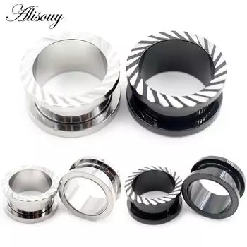 Alisouy 2PCS нержавеющая сталь резные разделительные круглые ушные калибры туннели пробки расширитель растяжитель серьги пирсинг украшения для тела 8mm серебряный
