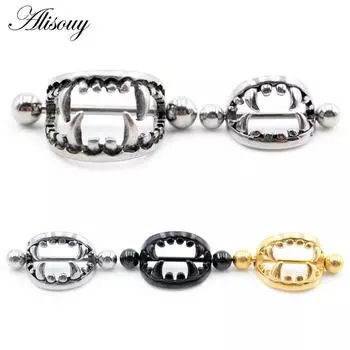 Alisouy 2PCS нержавеющая сталь сплав сексуальные женщины девушка клыки зубы кольца щит штанга серьги пирсинг украшения для тела Style2 серебряный