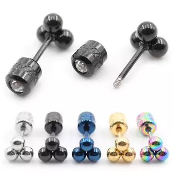Alisouy 2PCS Нержавеющая сталь Три шарика Цирконий CZ Женщины Мужчины Девочки Ухо Серьги-гвоздики Винт Для Хряща Пирсинг Ювелирные Изделия серебряный