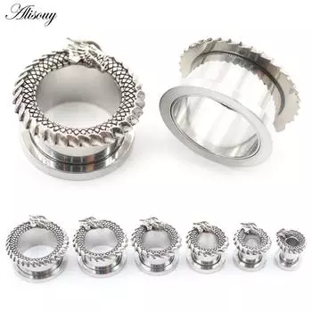 Alisouy 2PCS Ретро Драконья Чешуя Полые Нержавеющая Сталь Ушные Туннели Затычки Расширитель Растяжитель Измеритель Серьги Пирсинг Украшения Для Тела 6mm