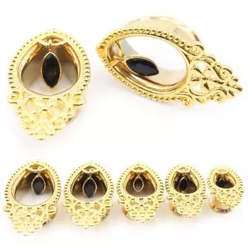 Alisouy 2 шт. Нержавеющая сталь Капля воды Цветок Глаз Циркон Ушные туннели Затычки Расширители Растяжители Калибры Пирсинг Украшения для тела 8mm