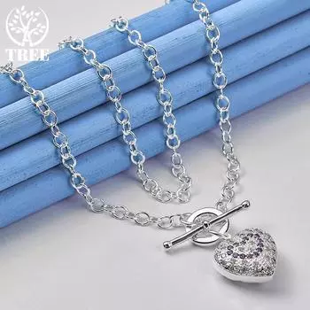 AliZero из стерлингового серебра 925 пробы в форме сердца AAA с цирконом, ожерелье для женщин, свадебная вечеринка, модные украшения 45cm