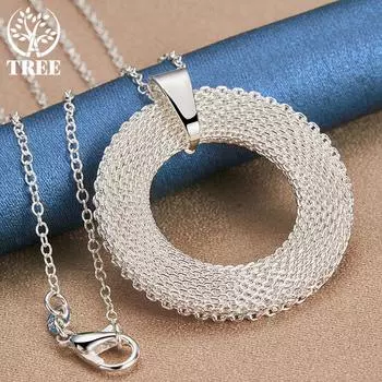 AliZero Стерлинговое серебро 925 пробы, тканое круглое ожерелье с подвеской, свадебные модные украшения 45cm