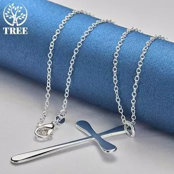 AliZero стерлингового серебра 925 пробы с плоским крестом 18 дюймов кулон ожерелье для женщин свадебные модные украшения 45cm