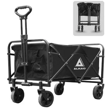 ALKAID Carry Wagon Грузоподъемность 150 кг Складная тележка для переноски на открытом воздухе Большая вместимость Кемпинговый барбекю Компактное хранилище (Средний размер/Черный) чёрный