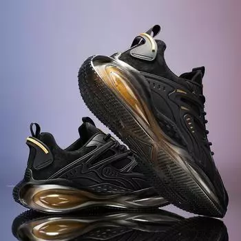 All-black sneakers men s lightweight student dad shoes ins trendy breathable leather running shoes Korean version thick-soled heightening men s shoes 39 чёрный