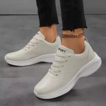 Полностью черные кроссовки женские осенние кожаные водонепроницаемые мягкие подошвы легкие чисто черные долго стоять без усталости ног рабочая обувь большой размер 35 оранжевый