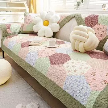 All Cotton Sofa Cushion All Year Round General Fabrics Non-Slip Seat Cushions Minimalist Modern Pure Cotton Leather Sofa Cover Towel Pastoral Suqing Yager RZX 70 * 70cm(Leaflet)